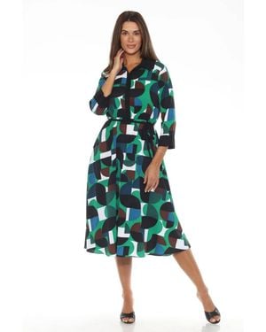 Joseph Ribkoff Geometric Print Midi Shirt Dress - Green