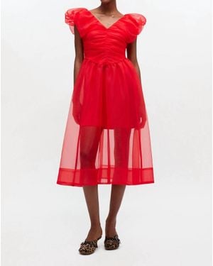 Ganni Textured Organza Long Ruched Dress
