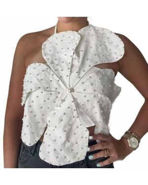 Nylon Apparel Pearl Detail Halter Crop Top - White