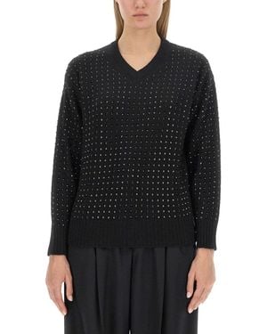 Sportmax Embellished V Neck Sweater - Black