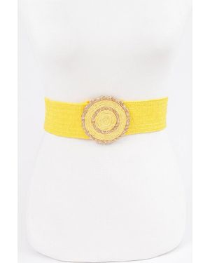 Fashnzfab Faux Straw Elastic Belt - Yellow