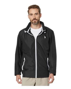 U.S. POLO ASSN. U. S. Polo Assn. Windbreaker Jacket Stow Hood Full Zip Frog736 - Black