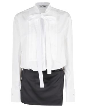 The Attico Pussy-Neck Satin-Skirt Cotton Mini Dress - White