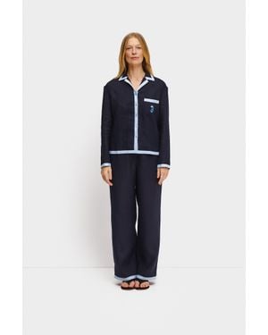 Sleeper Garrick Embroidered Linen Pants - Blue