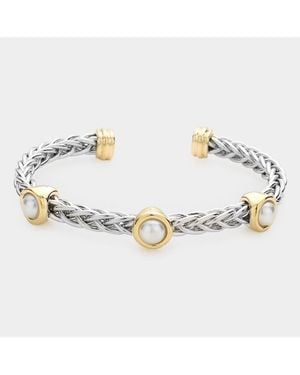 Fashnzfab Pearl Accented Cuff Bracelet - Metallic