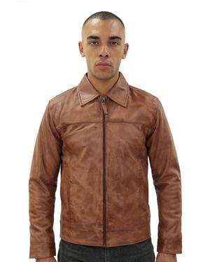 Infinity Leather Harrington Jacket-Shanghai - Brown