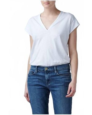 FRAME Le Mid Rise V Neck Tee - Blue