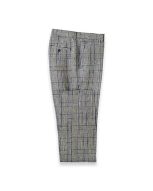 Paul Fredrick Plaid Linen Flat Front Suit Pants - Gray
