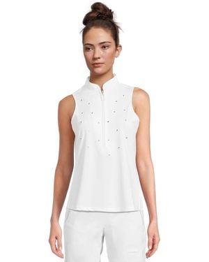 Jamie Sadock Top Star Embellished Sleeveless Half Zip Gbo996 - White