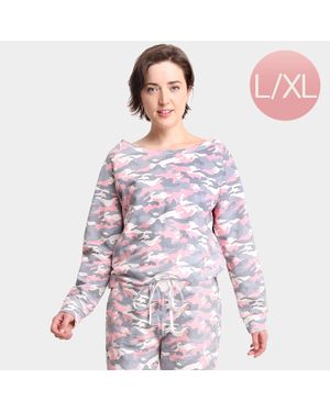 TRUEDAMES Camouflage Patterned Boat Neck Loungewear Sweatshirts Top - Pink