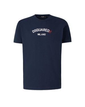 DSquared² Dark Casual Short Sleeve T-Shirt With Bold Logo - Blue