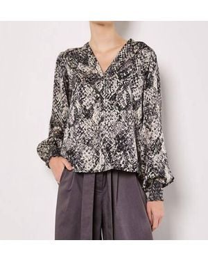Apricot Snakeskin Smock Sleeve Blouse - Black