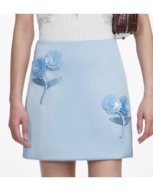 Self-Portrait Satin 3D Sequin Flower Mini Skirt - Blue