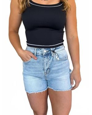 mica denim Frayed Hem Super High Shorts - Blue