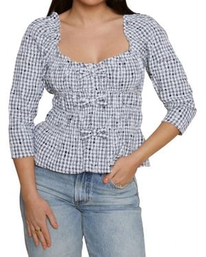 SOFIA The Label Jessica Embroidered Floral Gingham Top - Gray