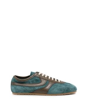 Dries Van Noten Suede And Dark Leather Sneakers With Minimalist Design - Green