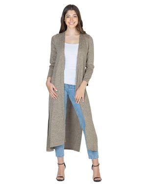24seven Comfort Apparel Long Duster Open Front Knit Cardigan - Blue