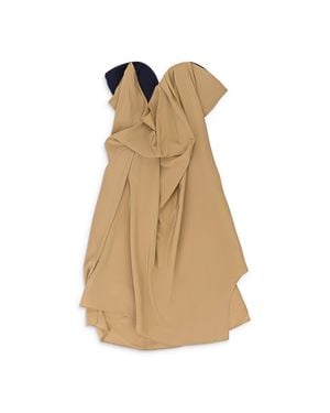 Hussein Chalayan Open Neck Tuck Camel Day Dress - Natural