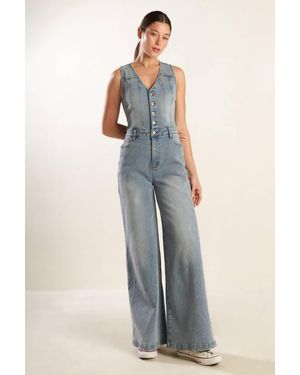 TRUEDAMES Walk With Me Denim Jumpsuit - Blue