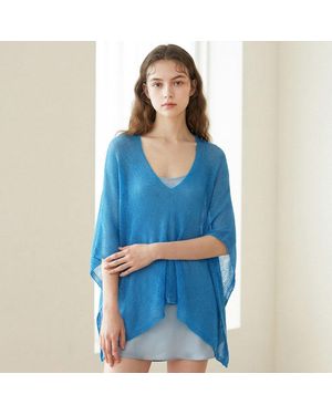 TRUEDAMES Lightweight Loose Knit Poncho - Blue