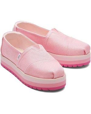 TOMS Alp Platform 10019784 Kids Carnation Glimmer Loafer Shoes Jobb982 - Pink