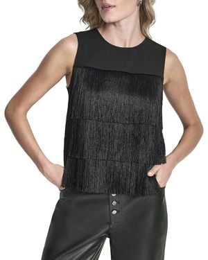 DKNY Tiered Fringe Blouse - Black