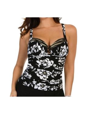 Miraclesuit Awesome Blossom Arianna Lace Front Tankini Top - Black