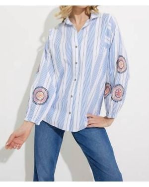 NIC+ZOE Embrodiered Skies Shirt - Blue