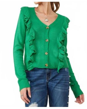 Hayden LA Ruffle Knit Cardigan - Green