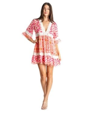 La Moda Clothing Natasha Lace Trim Mini Shift Dress - Red