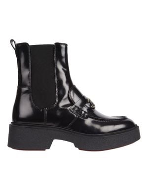 Tommy Hilfiger Leather Hardware Detail Boots - Black