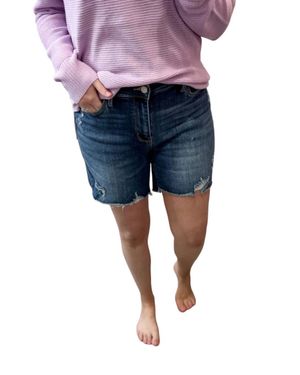 Judy Blue Hi-Low Cut Hem Denim Shorts - Blue