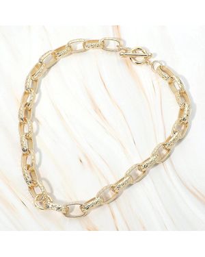 Fashnzfab Chunky Textured Metal Paperclip Chain Toggle Necklace - Metallic