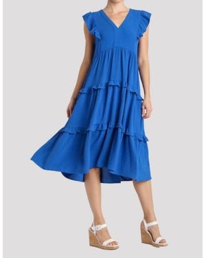 Umgee Ruffle Tiered Midi Dress - Blue
