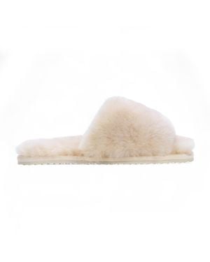 Infinity Leather Sheepskin Slippers Warm Winter Fur Sliders - Natural
