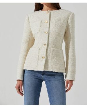 Astr Sarae Collarless Tweed Jacket - Natural