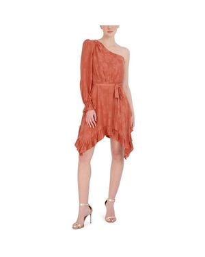 BCBGMAXAZRIA Floral One Shoulder Cocktail And Party Dress - Red