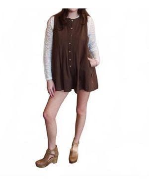 Miou Muse Pleated Front With Button Closure Romper - Brown
