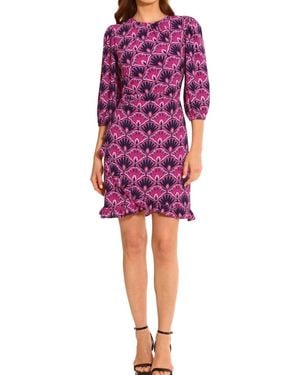 Maggy London Quarter Sleeve Ruffle Hem Dress - Purple