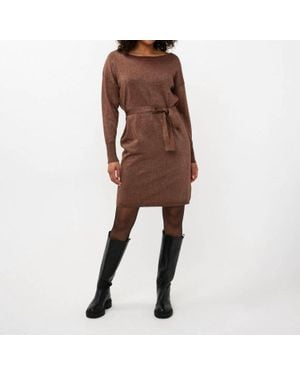 EsQualo Wide Lurex Shimmer Belted Dress - Brown