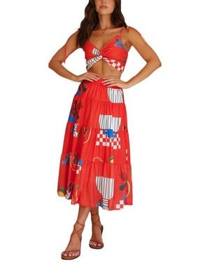 AMINA GLAM 2Pc Top & Skirt Set - Red