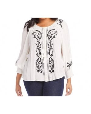 Karen Kane Embroidered Peasant Top - White