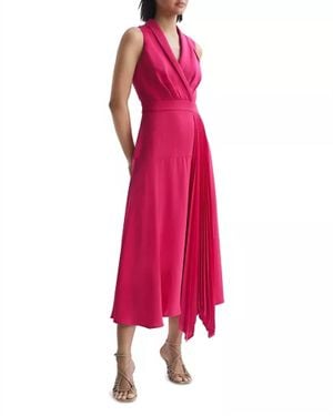 Reiss Claire Belted Pleated Midi Dress - Pink