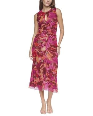 Halston Mesh Printed Midi Dress - Red