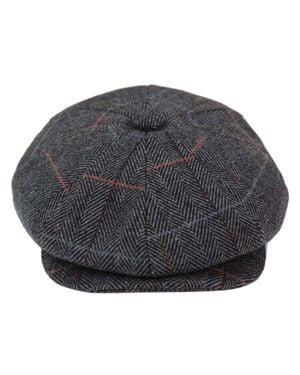 Infinity Leather Peaky Blinders Herringbone Flat Hat - Gray