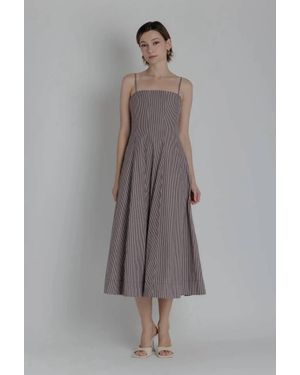 AUREUM Striped Panel Midi Dress - Gray