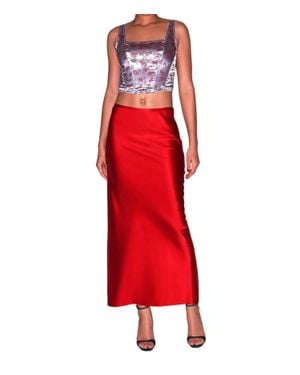 Fleur du Mal Rose Jacquard Corset Top - Red