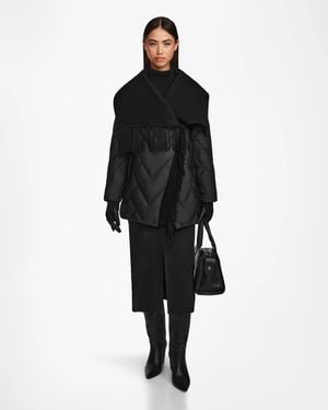 Rudsak Anne Marie Wool & Down Wrap Fringe Coat - Black