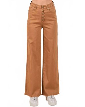 Mittoshop Twill High Waisted Button Fly Wide Leg Pants - Brown