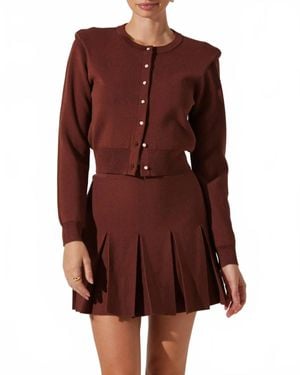 Astr Denisa Faux Pearl Button Cardigan - Brown